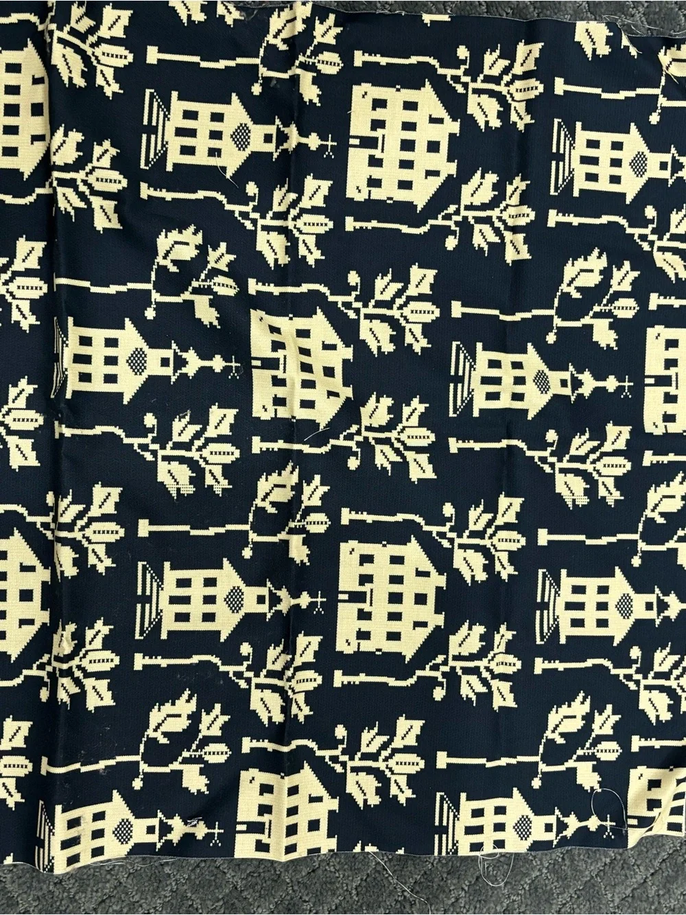 Navy and Cream Scenic Jacquard Fabric Panel